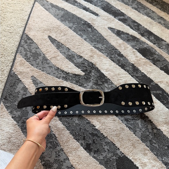 Princess Polly Accessories - Studded Black Belt with Silver Buckle